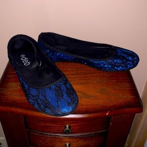 Blue sparkly lace flats size 9